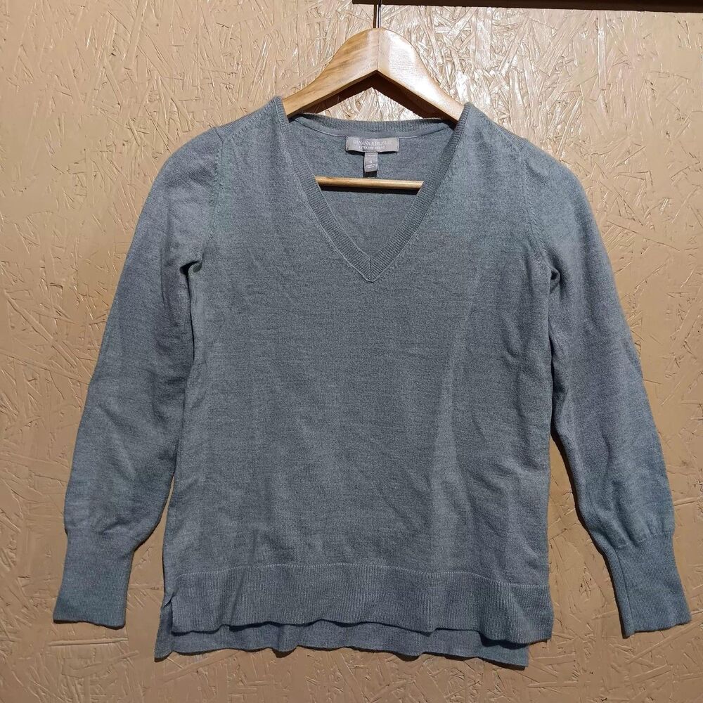 Banana Republic Womens Sweater Gray V-neck Pullover Long Sleeve Petite Small